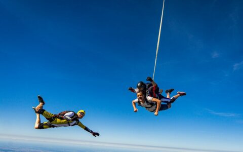 a group of people skydiving